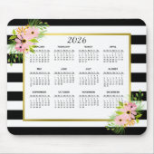 2023白黒ストライプのフローラ金ゴールドカレンダー マウスパッド (正面)