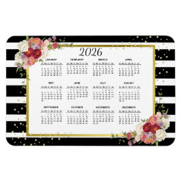 2023白黒ストライプのフローラ金ゴールドカレンダー マグネット