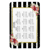 2023白黒ストライプのフローラ金ゴールドカレンダー マグネット (縦)