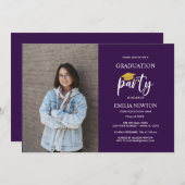 2023紫と金ゴールド写真卒業パーティー 招待状 (正面/裏面)