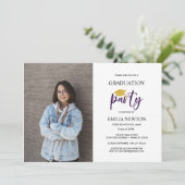 2023紫色の白金ゴールド写真卒業パーティー 招待状 (スタンド正面)