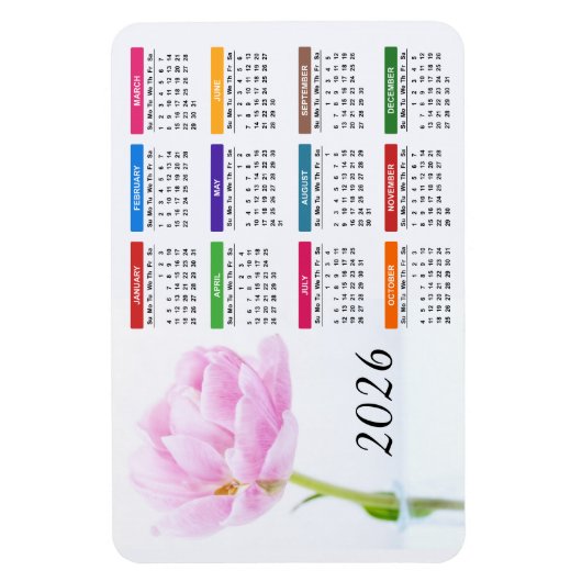 2023美しいピンクの牡丹 |フローラ予定表 マグネット (縦)