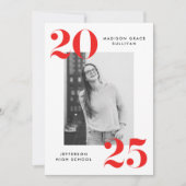 2023赤はっきりしたレタリング写真卒業パーティー 招待状 (正面)