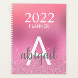 2023赤面ピンクグリッタースタイリッシュモノグラム名 プランナー手帳