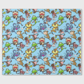 2023走年かわいいマンガ走ンのLブルーのまわりにBG ラッピングペーパー (フラット)