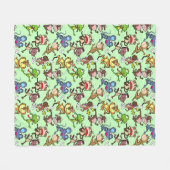 2023走年、可愛いマンガ走ンの柄LグリーンBG フリースブランケット (正面(横))