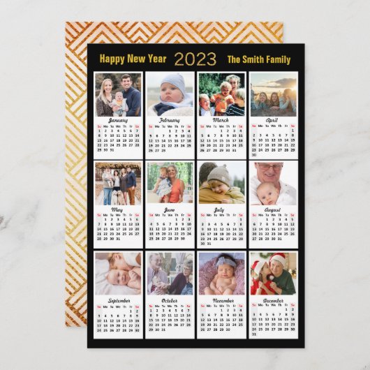 2023金ゴールドモダンスクリプトファミリー12フォトカレンダー シーズンカード (正面/裏面)