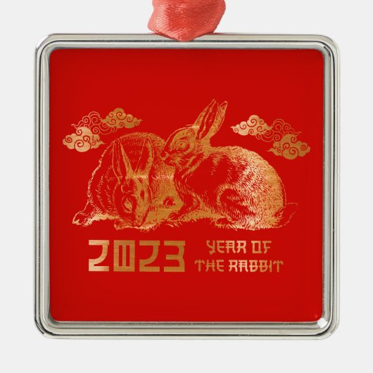 2023金ゴールド中国のラビット新年 メタルオーナメント (正面)