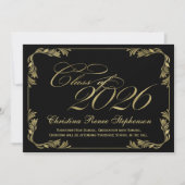 2023黒エレガント/金ゴールドクラス卒業フォーマル期間 招待状 (正面)