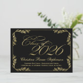 2023黒エレガント/金ゴールドクラス卒業フォーマル期間 招待状 (スタンド正面)