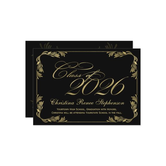2023黒エレガント/金ゴールドクラス卒業フォーマル期間 招待状 (正面/裏面インサイチュ)