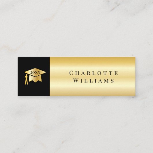 2023黒 |金ゴールドグラッドキャップ卒業式の挿入カード スキニー名刺 (正面)