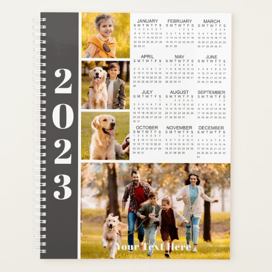 2023 モダン 5写真年の一目パーソナライズされた表示 プランナー手帳 (正面)