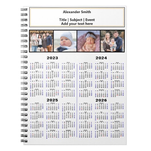 2023 2024 2025 2026カレンダカスタムー写真モダンN ノートブック (正面)