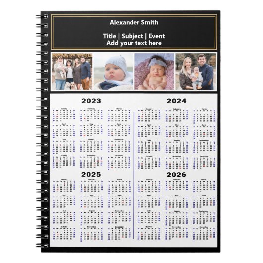 2023 2024 2025 2026カレンダーカスタムフォトモダン ノートブック (正面)