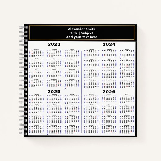 2023 2024 2025 2026カレンダーモダン文字 ノートブック (正面)