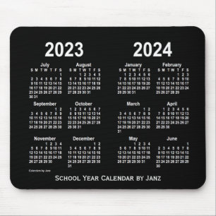 2023-2024 Janz著ネオン白い学校のカレンダー マウスパッド