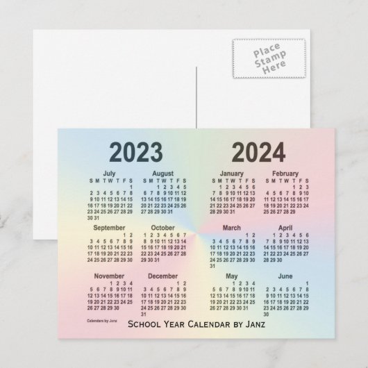 2023-2024 Rainbow Cloud School Calendar by Janz ポストカード (正面/裏面)