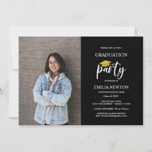 2023 Black Photo Graduation Party Invitation 招待状