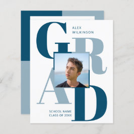 2023 BUDGET モダン Blue Script 2フォト招待状