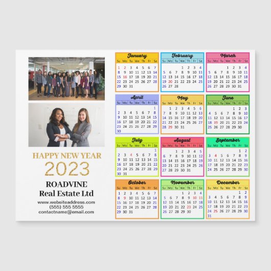 2023 Calendar Business 2フォトモダン金ゴールドマグネット (正面)