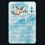 2023 Calendar Coastal Ocean Family Photo マグネット<br><div class="desc">Create your own full year 2023 magnetic photo calendar with a photo with a stylish coastal design in teal aqua blue colors decorated with an anchor illustration. This 4x6 mini magnet calendar is perfect for personal using,  and as a practical gift for your family and friends.</div>