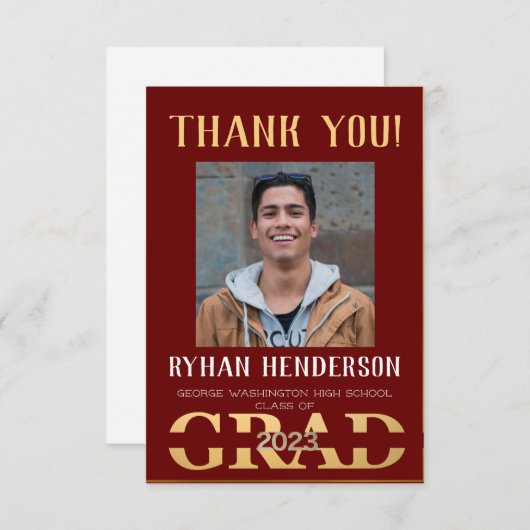 2023 Crimson はっきりした金ゴールド写真ありがとう サンキューカード (正面/裏面)