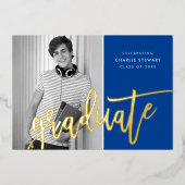 2023 GRAD写真書道モダン青王室の金ゴールド 箔招待状 (正面)