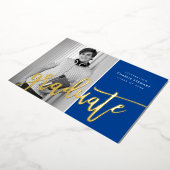 2023 GRAD写真書道モダン青王室の金ゴールド 箔招待状 (回転した状態)