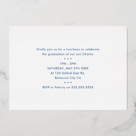 2023 GRAD写真書道モダン青王室の金ゴールド 箔招待状 (裏面)