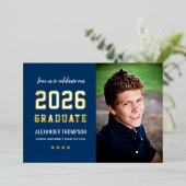 2023 Graduate Navy Gold Graduation Party Photo 箔招待状 (立ち正面)
