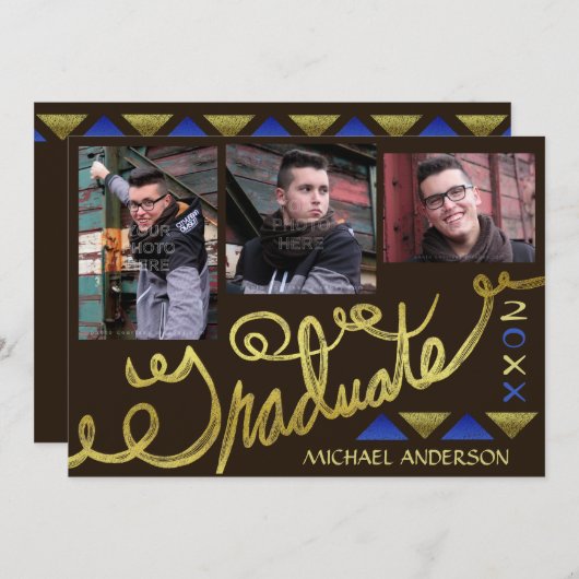 2023 Graduation Party金ゴールドタイポグラフィモダン写真 招待状 (正面/裏面)