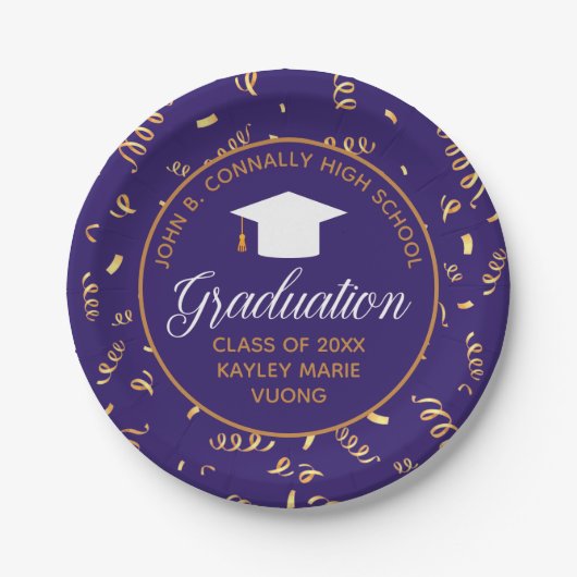 2023 Graduation Purple Gold Custom Streamers Party ペーパープレート (正面)