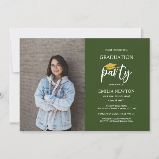  2023 Green Gold  Photo Graduation Party 招待状 (正面)