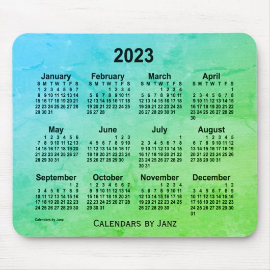 2023 Green Leaf Gray Calendar by Janz Mouse pad マウスパッド (正面)
