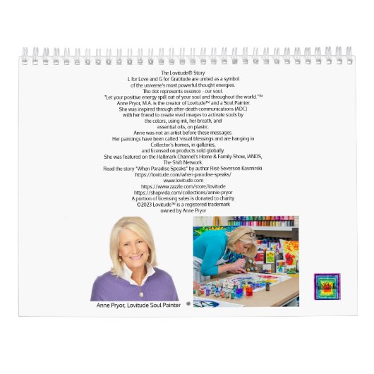 2023 Lovitude Resurance Calendar by Anne Pryor カレンダー (裏面)