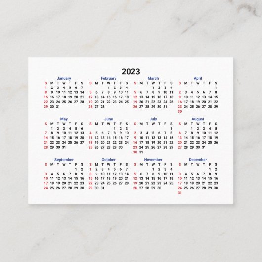 2023 Mini Calendar SUNDAY Start San Serifフォント 名刺 (裏面)
