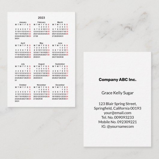 2023 Monday Startミニカレンダー 名刺 (正面/裏面)