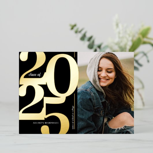 2023 Photo Black金ゴールド卒業発表 箔招待状 (立ち正面)