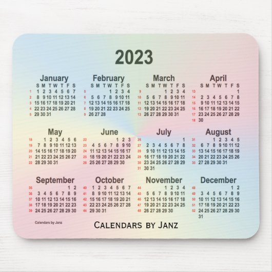 2023 Rainbow Cloud 52 Weeks Calendar by Janz マウスパッド (正面)