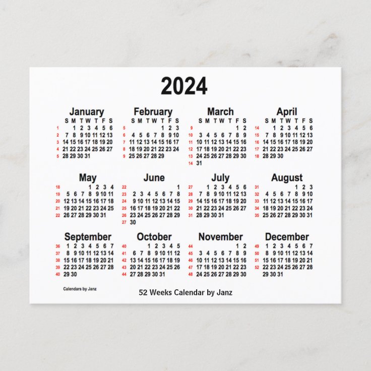 24年ホワイト52週間カレンダー Janz ポストカード Zazzle Co Jp