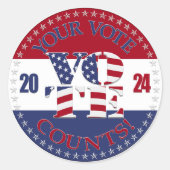 2024あなたの投票数アメリカ国旗V O T E! ラウンドシール (正面)