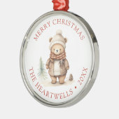 2024かわいいパーソナライズされたクマのメリークリスマス メタルオーナメント (左)