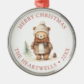 2024かわいいパーソナライズされたクマのメリークリスマス メタルオーナメント (正面)
