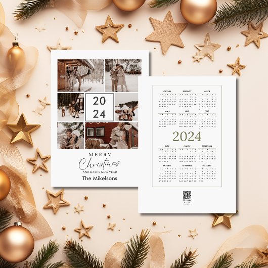 2024かわいいミニマルなクリスマスフォトカレンダー シーズンカード
