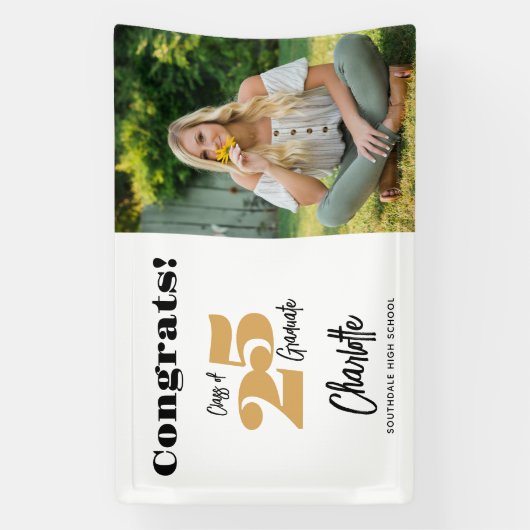 2024はっきりした金ゴールドおめでとう大学院写真バナー 横断幕 (縦)