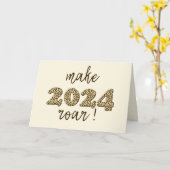 2024を轟音にする！おもしろいヒョウ印刷新年 カード (黄色い花)