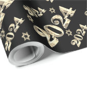 2024エレガント年の新年を迎える黒と金ゴールドの数字 ラッピングペーパー (ロールコーナー)