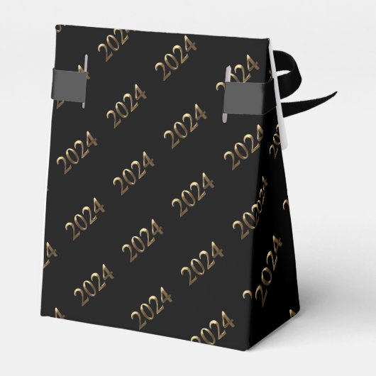2024エレガント年の新年を迎える黒と金ゴールドスクリプト フェイバーボックス (裏面サイド)