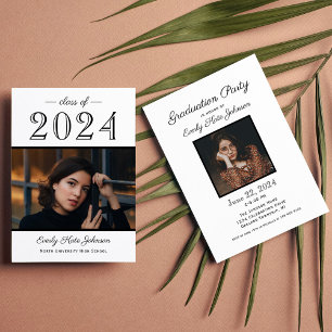 2024エレガント白黒写真卒業パーティー 招待状